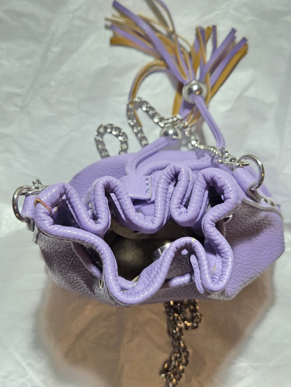 Charming Charlie purple mini drawstring crossbody bucket bag NWOT - Picture 4 of 11